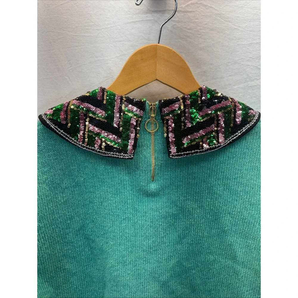 Gucci‎ Wool Sequin Collar Bow UFO Green Womens Sweater Sz S Super Rare Gorgeous - Picture 3 of 12